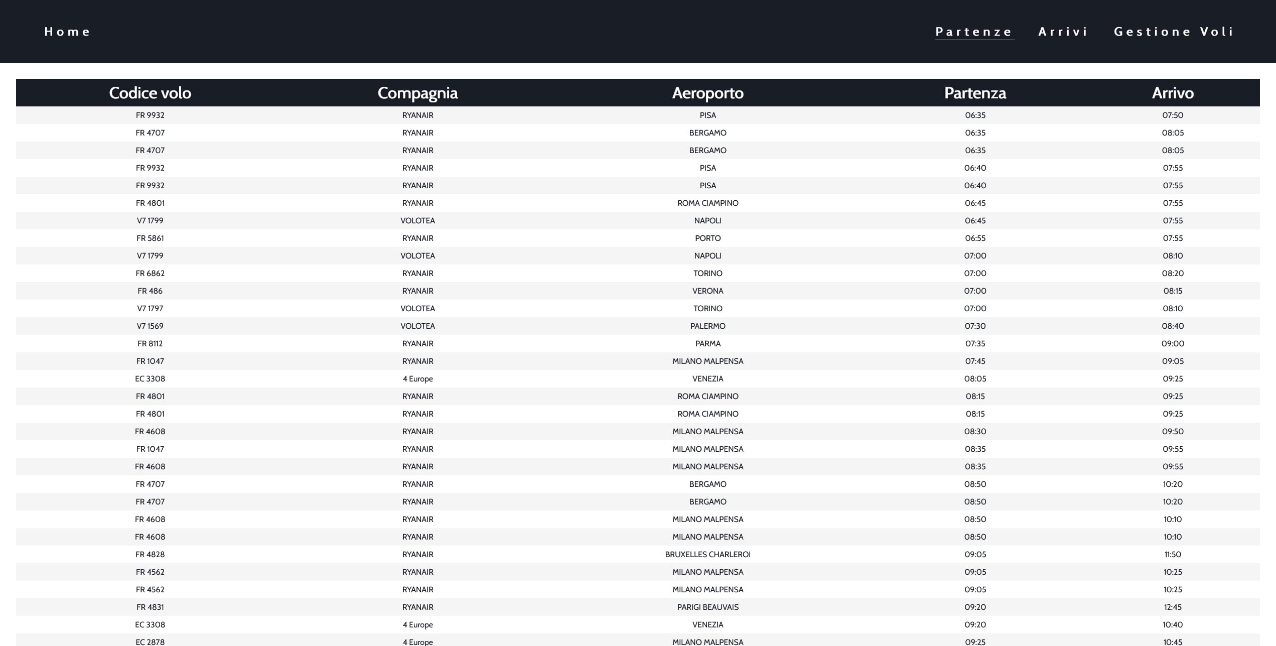 Departures Page